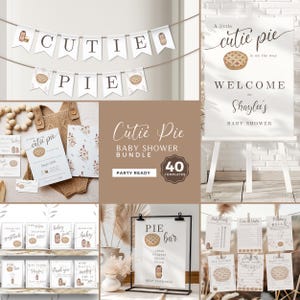 Kit de baby shower « Cute Pie », doux comme une tarte, jeux, panneaux à imprimer, invitation, tombola de couches, panneau de bienvenue, personnalisable sur Canva, automne