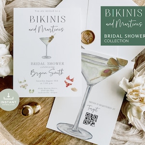 Bikinis and Martinis Bridal Shower Invite, Editable Invitation, Canva Template, Bachelorette Party, Tini Bit Older, Bikinis & Martinis