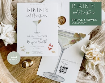 Invito per addio al nubilato con bikini e Martini, invito modificabile, modello Canva, addio al nubilato, un po' più vecchio, bikini e Martini