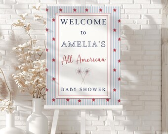 All American Baby Shower Welcome Sign, Fourth of July Firecracker Theme (Digital Download)