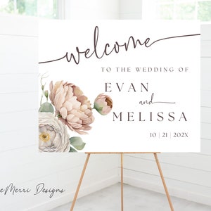 Downloadable Wedding Welcome Sign, Blush Pink Floral Wedding Welcome Sign, Printable Wedding Welcome, Welcome Board Editable in Canva