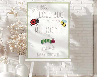 Love Bug Baby Shower Welcome Sign, Ladybug template, Garden party decor, Little Love Bug Shower, Editable Canva Template, Instant Download