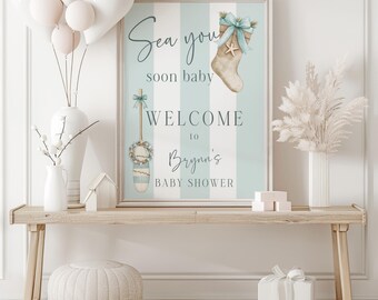 Coastal Christmas Baby Shower Welcome Sign, Sea You Soon, Seashell Theme, Gender Neutral, Beach Theme
