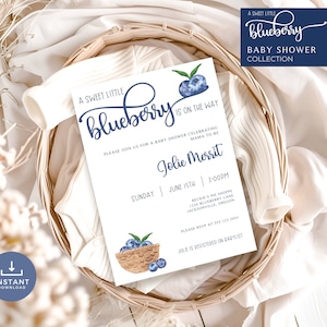 Blueberry Baby Shower Invitation | Berry Sweet Baby Shower | Little Blueberry on the Way | Baby Boy Shower | Gingham | Instant Download