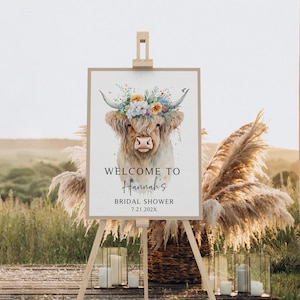 Highland Cow Bridal Shower Sign, Bridal Welcome Shower, Rustic Shower, Floral Shower, Editable, Wedding Welcome Sign, Highland Cow Decor