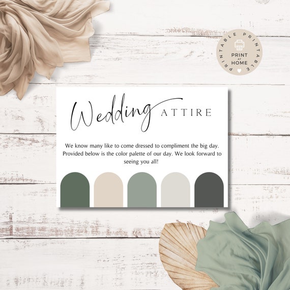 Wedding Attire Color Palette Card, Editable Printable, Guest Dress Code  Card, Wedding Vibe Card, What to Wear Wedding, Wedding Dress Code - Etsy  Australia