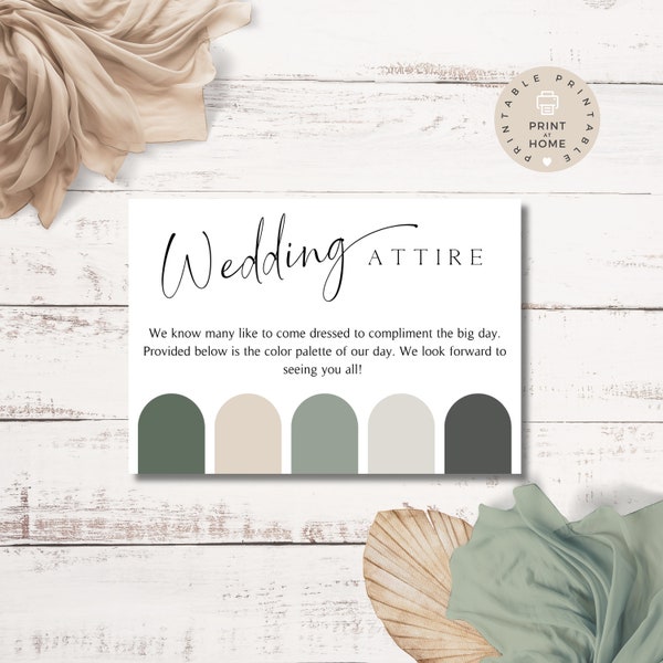 Wedding Attire Color Palette Card, Editable Printable, Guest Dress Code Card,  Wedding Vibe Card, What to Wear Wedding, Wedding Dress Code