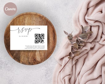 QR Code Wedding RSVP Card: Minimalist Editable Template (Digital Download)