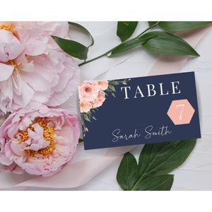 Tarjetas de lugar de boda canva / Azul marino / Rubor / Imprimible / Editable / Plantilla de tarjeta de lugar de boda / Tarjetas de lugar de boda Canva / Kelsey Romance