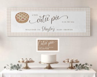 CUTIE PIE Baby Shower Banner Template, Gingham, FALL Baby Shower, 2x6 Banner, Country Baby Shower Banner, Editable Printable in Canva
