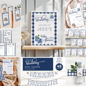 A Little Blueberry Baby Shower Bundle Shower, Boy Baby Shower, Game, Printable Sign, Invitation, Diaper Raffle, Welcome Sign, Editable Canva