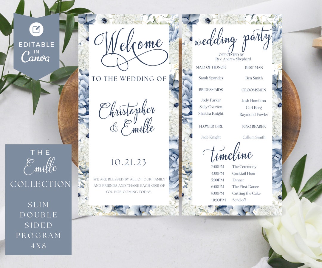 Double Sided Wedding Program Template, Canva Instant Download ...