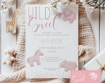 Animal Cookie Baby Shower Invitation | Pink Sprinkle, Editable (Digital Download)