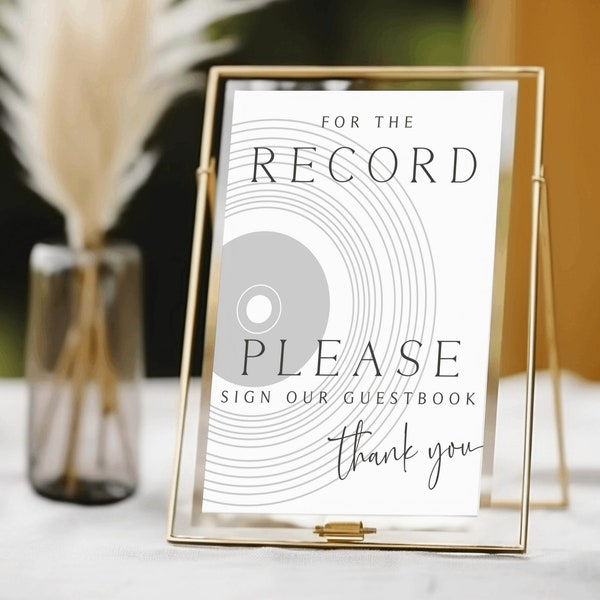 Record Wedding Guestbook sign, For the Record Guestbook, Please Sign our Guest book, Editable Template, Printable, Canva, Unique Guestbook