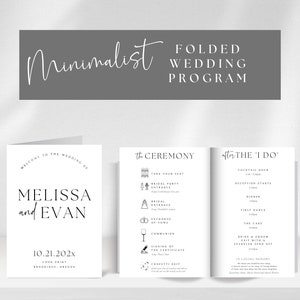 Downloadable Wedding Program, Folded Program, Instant Download, DIY Printable Programs, Wedding Program, Order of Ceremony, Canva Template