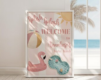 Splish Splash Baby Shower Welcome Sign, Editable Pool Party Decor (Digital Download)