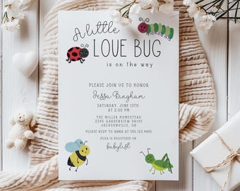 Love Bug Baby Shower Invite, Bug Baby Shower, Ladybug, Caterpillar, Gender Neutral, Editable Template, Digital Download, Instant Download