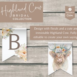 Highland Cow möhippa-banderoll: Redigerbar vimplar (digital nedladdning) bild 2