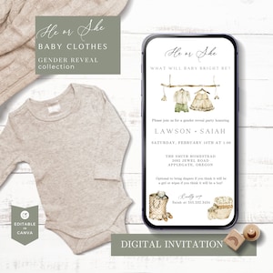 Er oder sie Gender Reveal Baby Kleidung, Boho Gender Reveal, was Baby sein wird, Junge oder Mädchen, Gender Reveal Baby Shower Einladung, Boho Invite