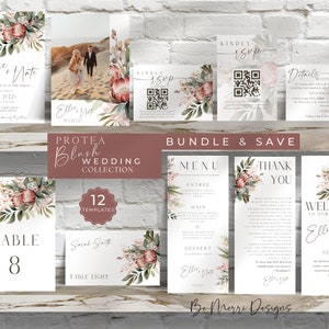 Protea Hochzeit Bundle, Rosa Und Salbei Blumen Hochzeit, Canva Vorlagen, Romantische Blumen, Grün Hochzeit, Zartes Rosa, Moosgrün