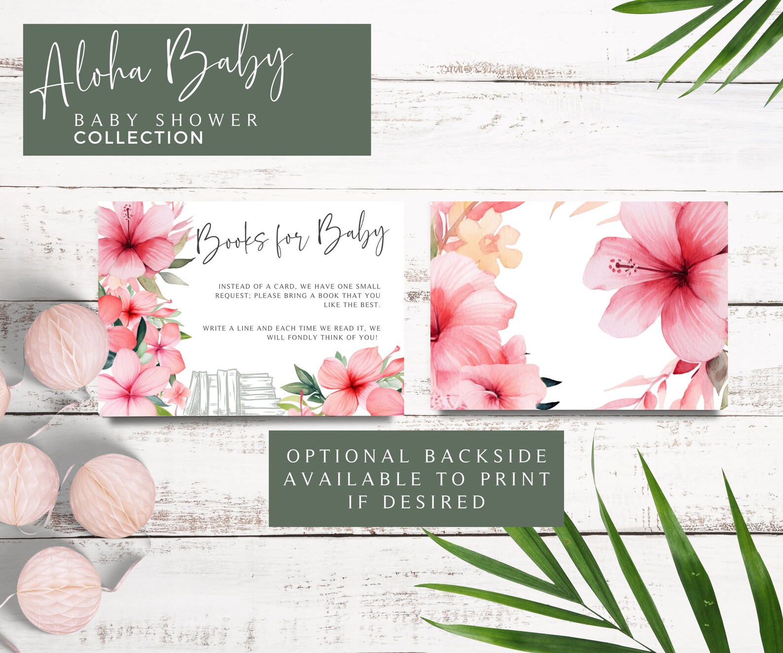 Aloha Baby Shower Invitation Bundle, Pink Baby Shower, Editable ...