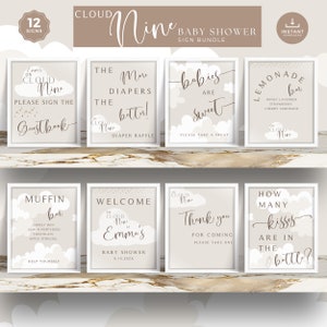On Cloud Nine Baby Shower Signs, Cloud 9, Baby Shower Sign Bundle, Editable Templates, Canva, Books for Baby, Babies are Sweet, Printable
