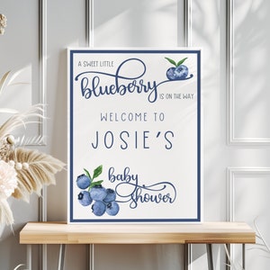 BLUEBERRY Baby Shower Welcome Sign | A Little Blueberry on the Way |  Berry Sweet Shower | Gender Neutral | Instant Download | Shower Decor