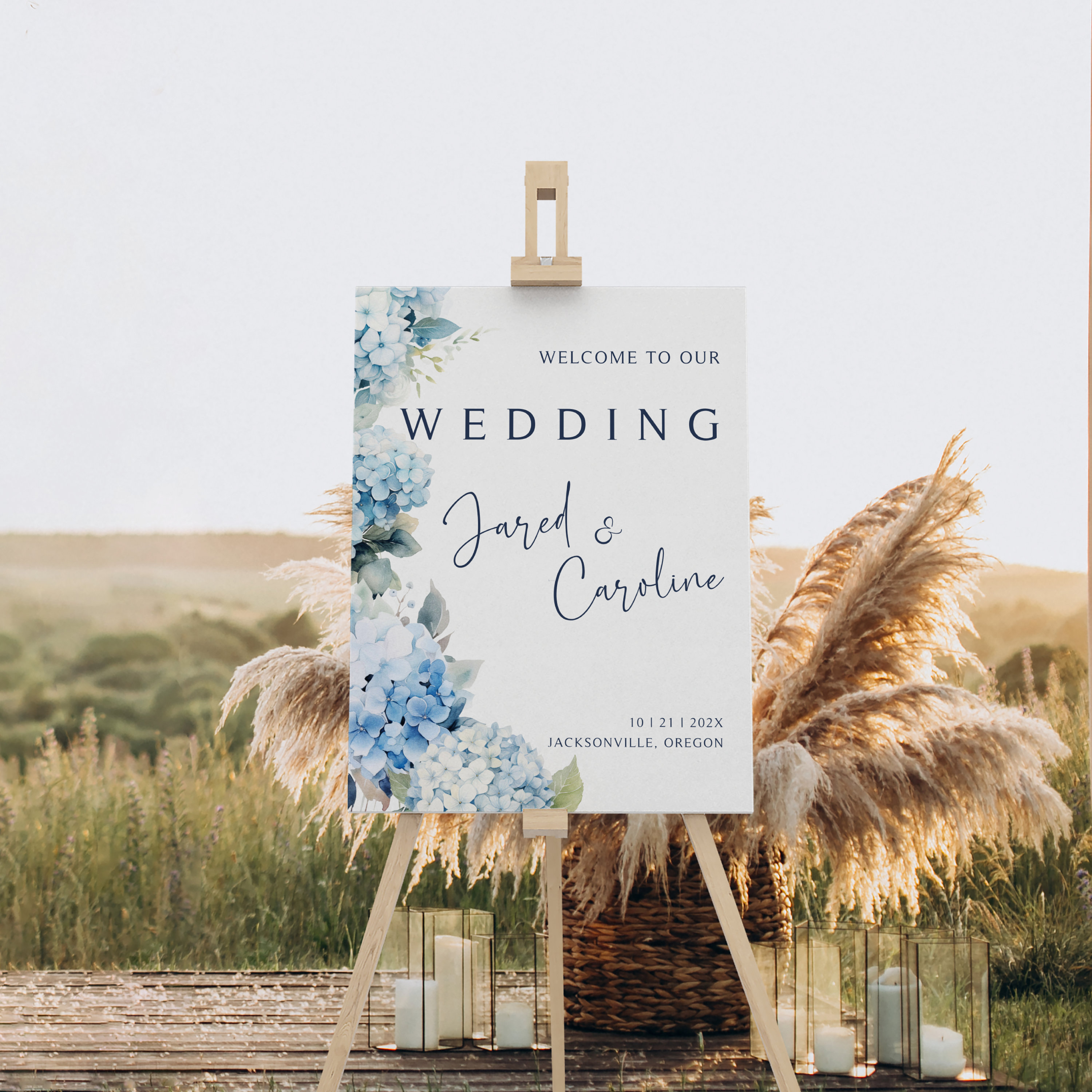 Blue Hydrangea Wedding Welcome Sign: Elegant Script (digital Download ...