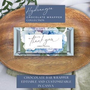 Wedding Chocolate Bar Wrapper, Printable Hydrangea Chocolate Bar Wrapper Template, Candy Bar Favor Template, Bridal Shower Wrapper, Floral