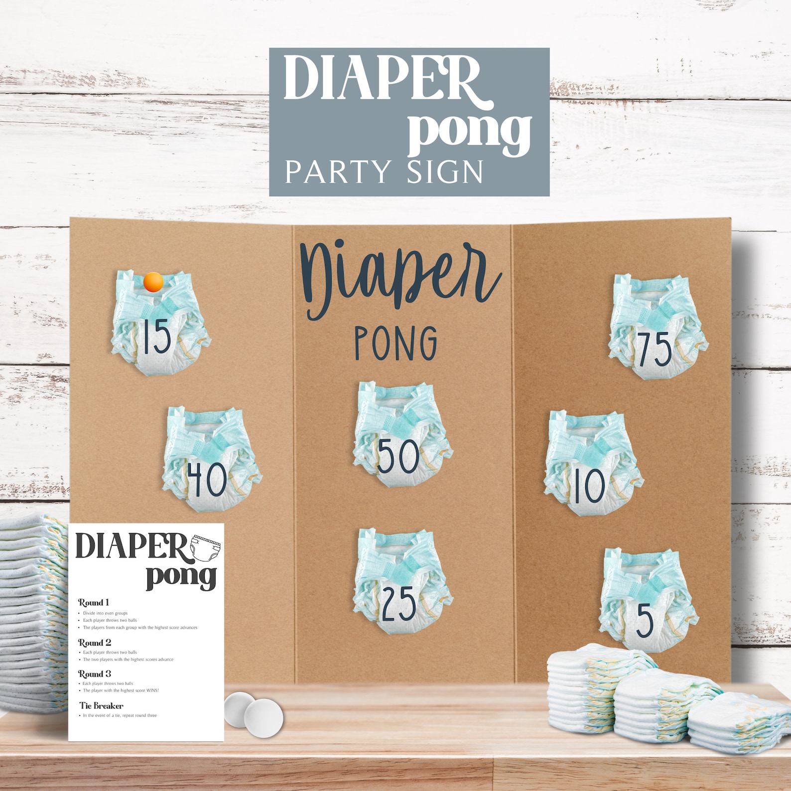 Diaper Pong Baby Shower Game Baby Shower Activity Instant Download