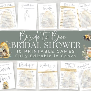 Bee Themed Bridal Shower Games | Bride to BEE Bridal Shower Game | Fun Wedding Shower Games Bundle |  Printable Games | Canva | Editable