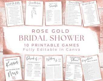 Rose Gold Bridal Shower Games Bundle: 10 Printable Games (Canva)