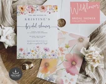 Wildflower Bridal Shower Invitation: Floral Canva Template (Digital Download)