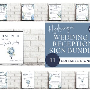Signes de mariage d’hortensia bleu | Panneaux floraux de réception de mariage | Signalisation de mariage moderne | Cadeaux et cartes | Téléchargement instantané | Forfait Mariage