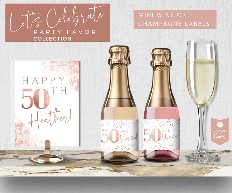 50th Mini Wine Labels Canva Printable Champagne Label Etsy Australia