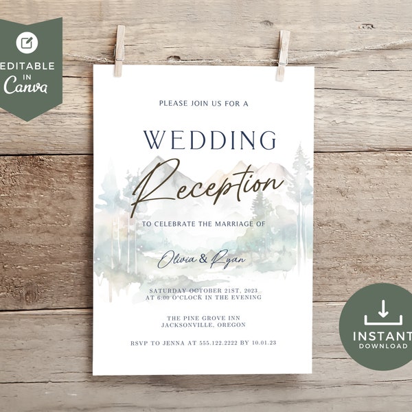 Rustic  Wedding Reception Only Invitations, We Said I do, Happily Ever After Party, Canva Editable Template, Mountain Wedding Invite, Forest