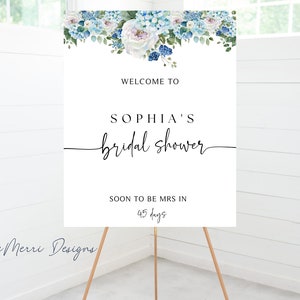 Hydrangea Bridal Shower Sign, Blue Hydrangea, Floral Wedding Sign, Printable, Wedding Welcome Sign, Elegant Wedding Sign, Hydrangea Bridal