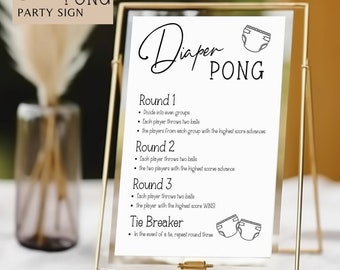 Baby Shower Diaper Pong | Baby Shower Activity | Instant Download | Neutral Baby Game | Diaper Pong Rules Printable | Printable Sign