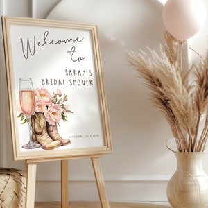 Boots and Bubbly Bridal Shower Welcome Sign, Western Bridal, Cowgirl, Instant Download, Printable, Editable in Canva, Country Bridal Sign
