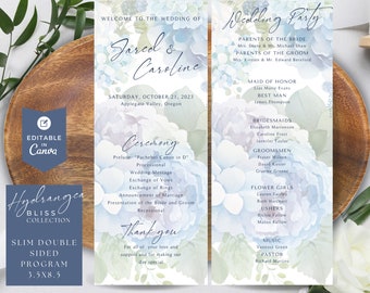 Blue Hydrangea Wedding Program Template: DIY Ceremony Order (Canva, Digital Download)