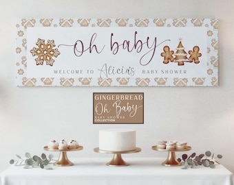 Gingerbread Baby Shower Banner Template, Oh Baby, Winter Baby Shower, 2x6 Banner, Editable Printable in Canva