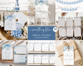 Something Blue Before I Do Bridal Shower Bundle | Hydrangea | Shower Games | Printable Signs | Invitation | Wine Label | Welcome Sign | Edit