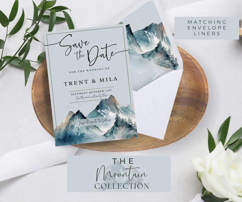 Matching Save the Date and Wedding Invitation BUNDLE MOUNTAIN Etsy