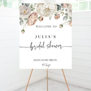 Floral Bridal Shower Welcome Sign, Blush Pink Shower, Floral Wedding Sign, Printable, Wedding Welcome Sign, Elegant Sign, Editable in Canva