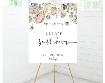 Panneau de bienvenue floral rose nuptiale : décoration de mariage élégante (téléchargement numérique)