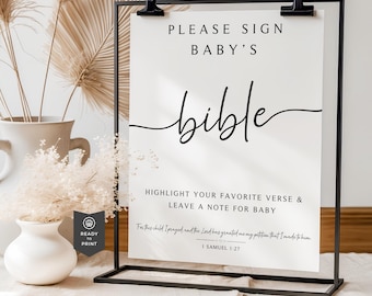Baby Bible Guestbook, Please Sign Baby's Bible, Highlight Your Favorite Bible Verse, Ready to Print
