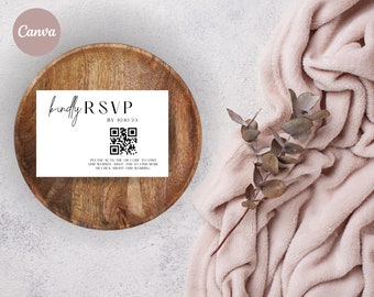 Minimalist Wedding RSVP Card Template with QR Code (Digital Download)