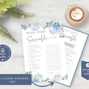 Hydrangea Bridal Shower Games, Dusty Blue Floral Shower, Wedding Shower Games Bundle, Would She Rather, PRINTABLE Games, EDITABLE in Canva image 7