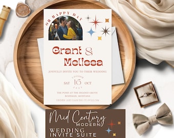 Mid Century Modern Wedding Invitation: Retro 70s Design (Digital Download)