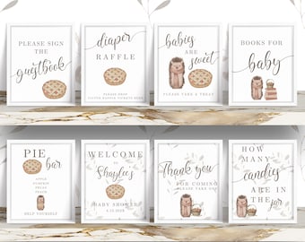 Pie Themed Baby Shower Signs, Cutie Pie Shower, Fall Baby Shower Sign Bundle, Editable Templates, Canva, Books for Baby, Apple, Printable